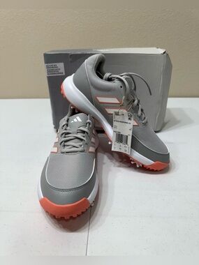 adidas HQ1200 Womens White/Gray/Coral Tech Response 3.0 Spikes Golf Shoes 7.5